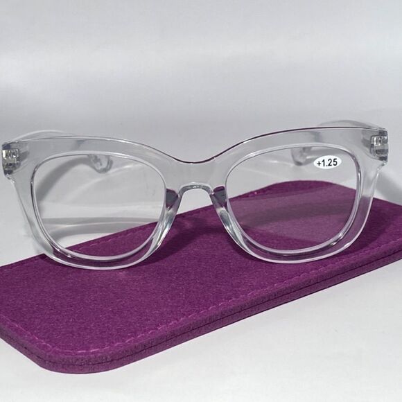1324  Mona Reading Glasses 1.25 Readers Clear Frames NWT - Picture 2 of 9